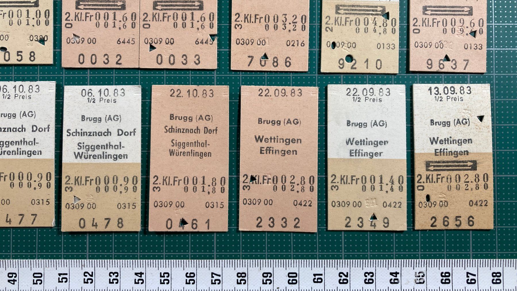 Biglietti: Ab Brugg, 32 Edmondsonsche Bahn Billette, SBB, 1983 – Usato da Lenzburg venduto da fh1 3