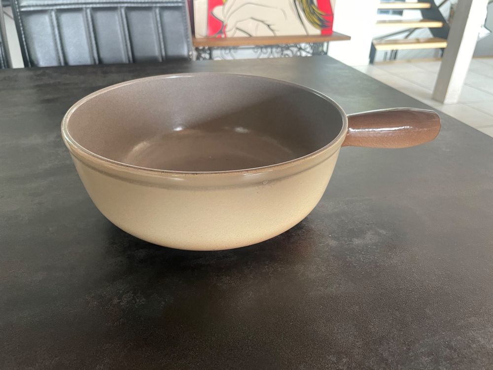 Caquelon à Fondue Ancien En Fonte émaillée - 1L, Avec Couvercle, Noir/vert/blanc
