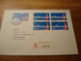 Brief 4erblock Zürich Airport 1953, gelaufen