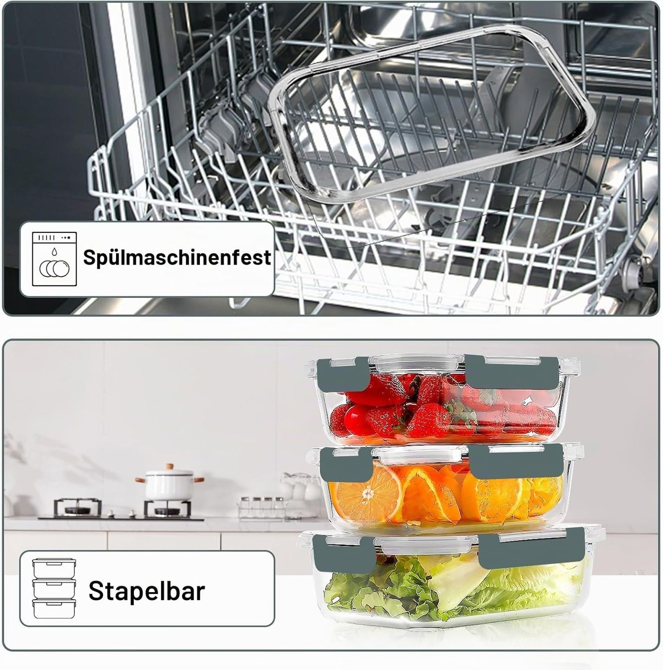 Contenitori & Simili: Glasbehälter 10er Set luftdicht stapelbar mit Deckel Grau – Nuovo e nell'imballaggio originale da Neuhausen venduto da r39_n7bh 5