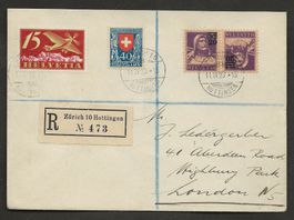 Flugpost Schweiz 1923 Zürich Fremder Flug Paris-London