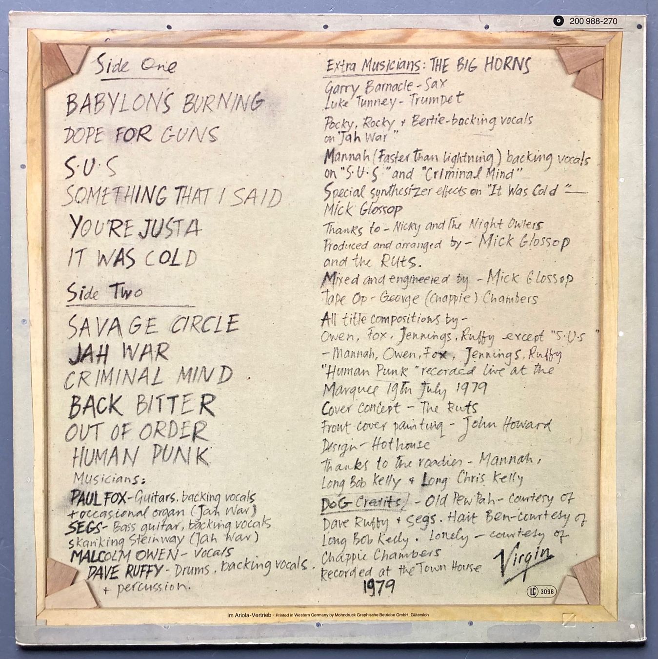 Dischi in vinile: RUTS - THE CRACK – Usato da Poliez-Pittet venduto da Newtown-Records 1