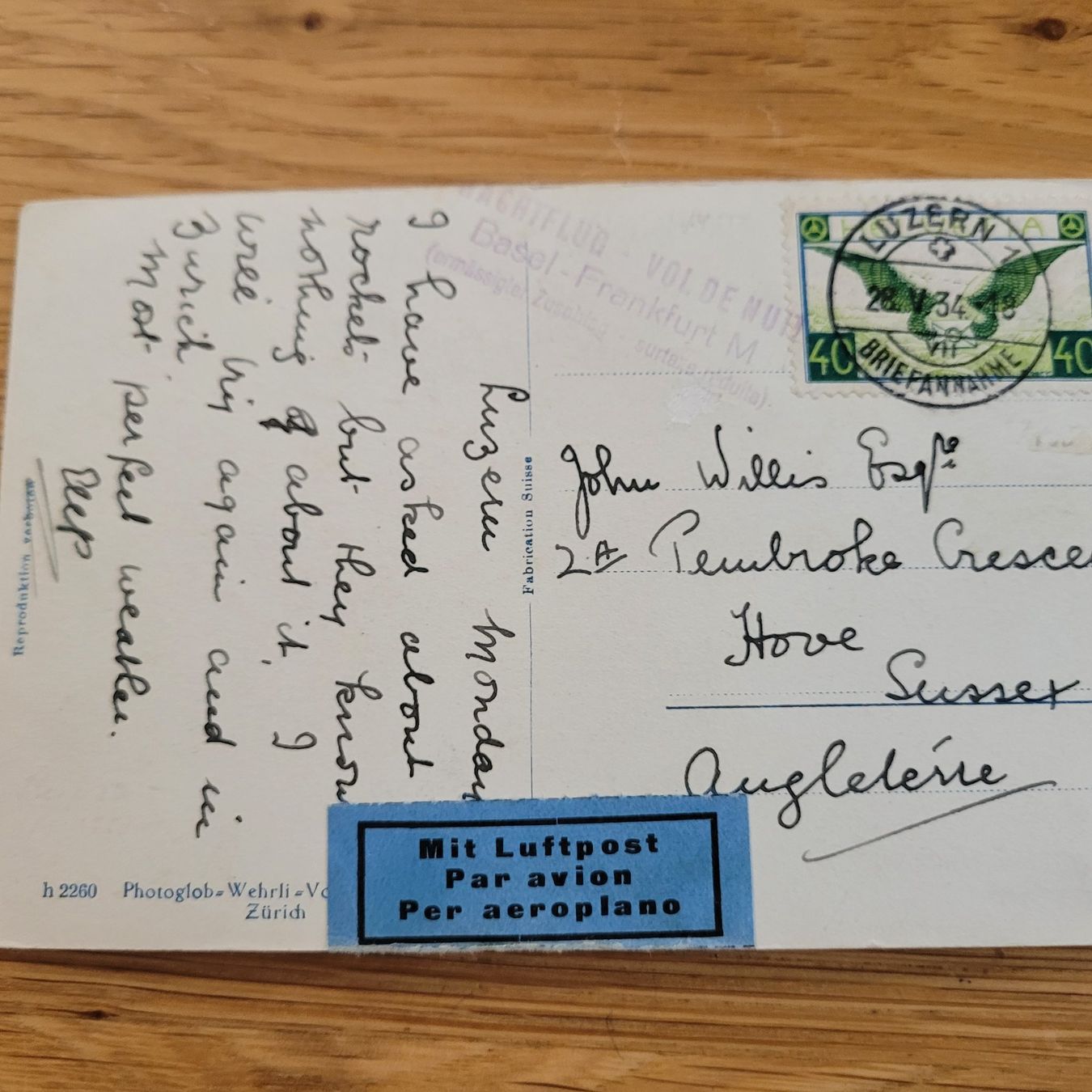 Tutti i francobolli: Luftpost Luzern 1934 Basel – Usato da Biel/Bienne venduto da Destockweb