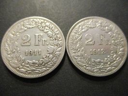 2 x  2.- Fr 1911 + 1912 Superbes pièces Superbe qualité Top