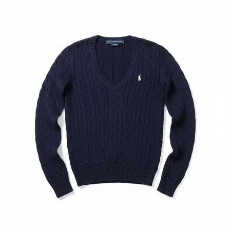 Pull Torsadé Ralph Lauren Bleu marine Col V - M Femme #24