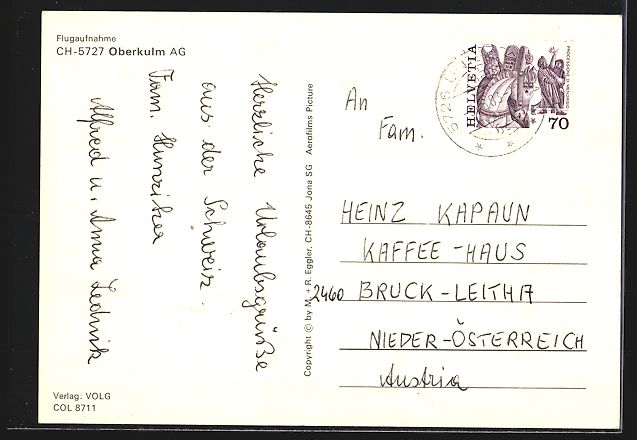 Cartoline postali: Oberkulm, Ortsansicht vom Flugzeug aus – Usato da Berlin venduto da bartko-reher 1