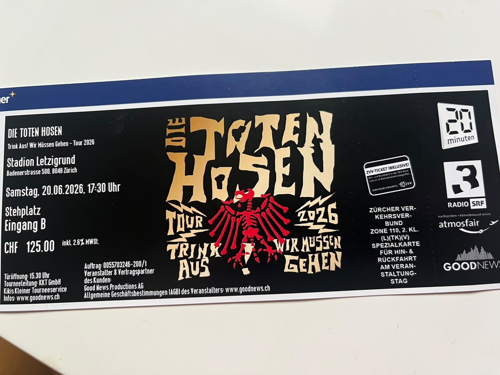 Biglietti: Tickets: Die Toten Hosen – Nuovo (secondo la descrizione) da Mellingen venduto da Roat