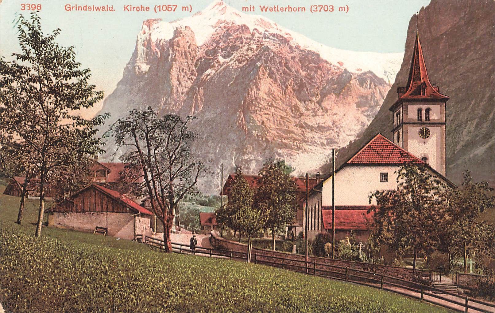 Ansichtskarten: Grindelwald Kirche – Gebraucht aus Biasca von Blenio71