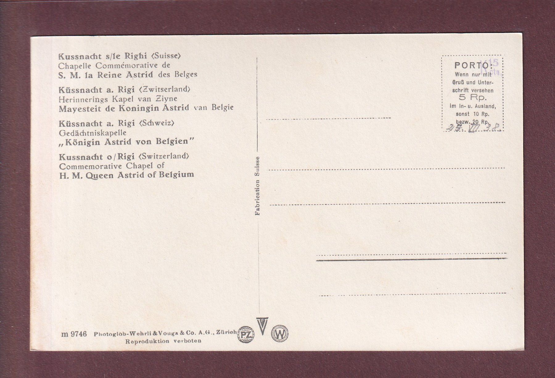 Cartes postales: KÜSSNACHT - Gedächtniskapelle – D'occasion à Pully par nicecards 1