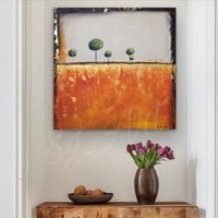 Acrylbild orange beige gold Baum Landschaft Natur Unikat Neu