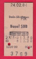 KARTON BILLETT, STEIN-SÄCKINGEN - BASEL SBB,2.KLASSE, RETOUR