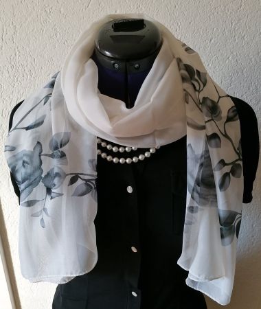 Schicker Damen Foulard, weiss, mit Rosenmuster