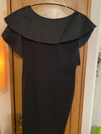 Schwarzes Cocktail Kleid schwarz mit asymmetrischen Ärmel L