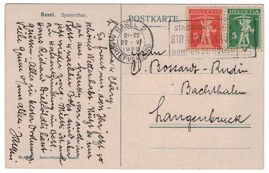 Cartoline postali: Basel, Spalenthor, Botanischer Garten, gelaufen 1922 – Usato da Frauenfeld venduto da POML 1