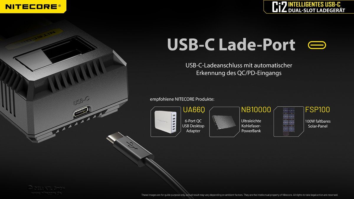NiteCore Akkus & Batterien: Akku Ladegerät NiteCore Ci2, dualslot mit USB-C – Neu und originalverpackt aus Grüningen von Prolumin 4