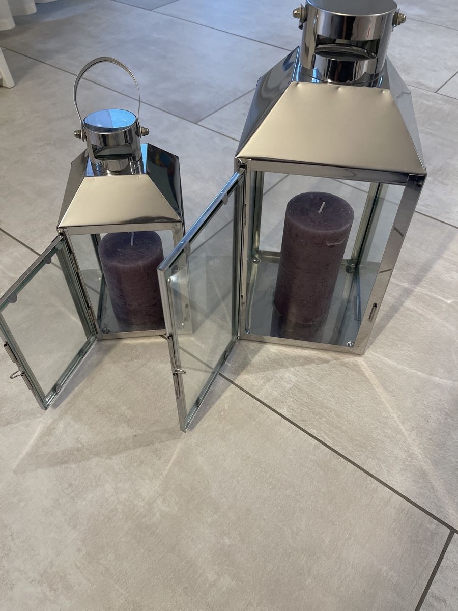 Lanterne: 2er Set Windlichter / Laternen, Metall/Glas – Usato da Au ZH venduto da ilagali 2