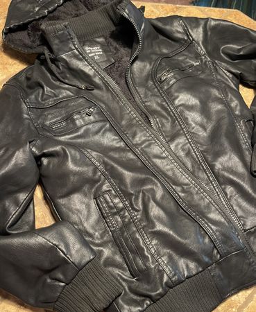 Giacca Uomo Invernale con cappuccio-Pelle PU-tg L/XL