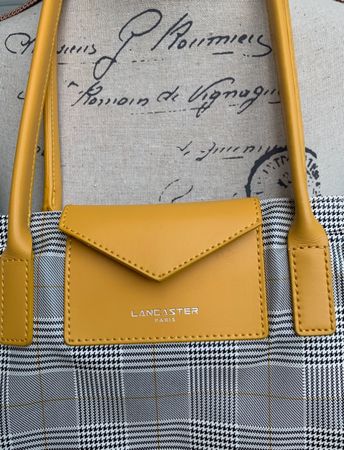 Superbe sac à main LANCASTER PARIS pied de poule et cuir
