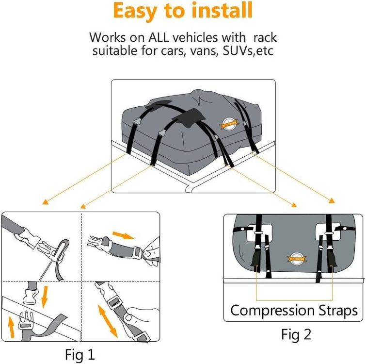 WLLLLa Dachbox Tasche Für VW T-ROC 2018-2022 - 17 Liter Wasserdichter Dachkoffer In Orange-Schwarz