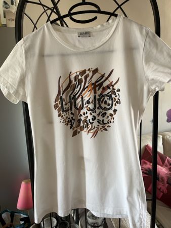 T-shirt blanc Liu Jo Milano motif animal S été, strass