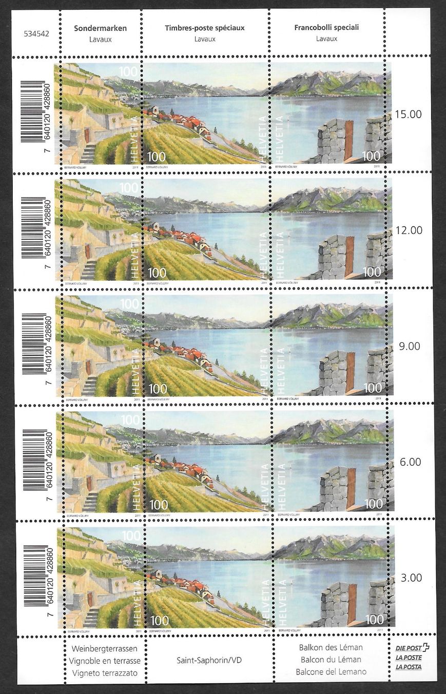 Tutti i francobolli: Kleinbogen OZ 191 Lavaux ** 9.9.2011 – Nuovo (secondo la descrizione) da Olten venduto da clotaldi