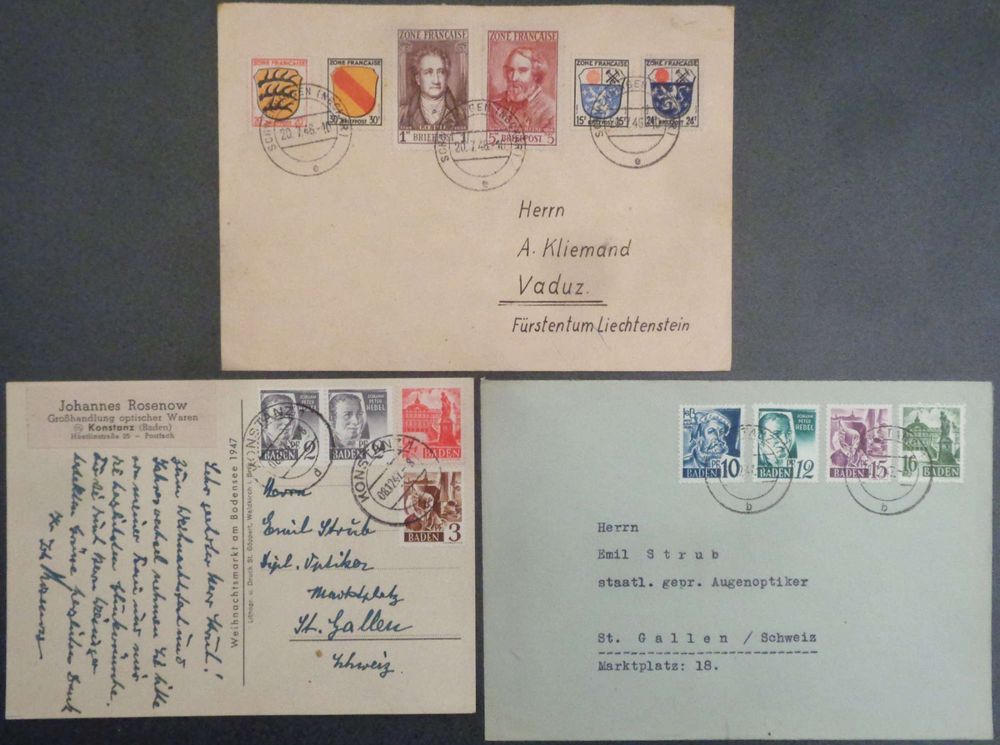 FRANZÖSISCHE ZONE 1946 3 Belege (nach Vaduz + St. Gallen) Kaufen auf