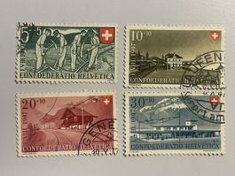 1947, Bahnarbeiter und Bahnhöfe, B34-B37, gestempelt