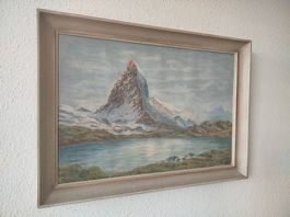 Matterhorn mit Seen, (Pastell) signiert W.Rau 1944