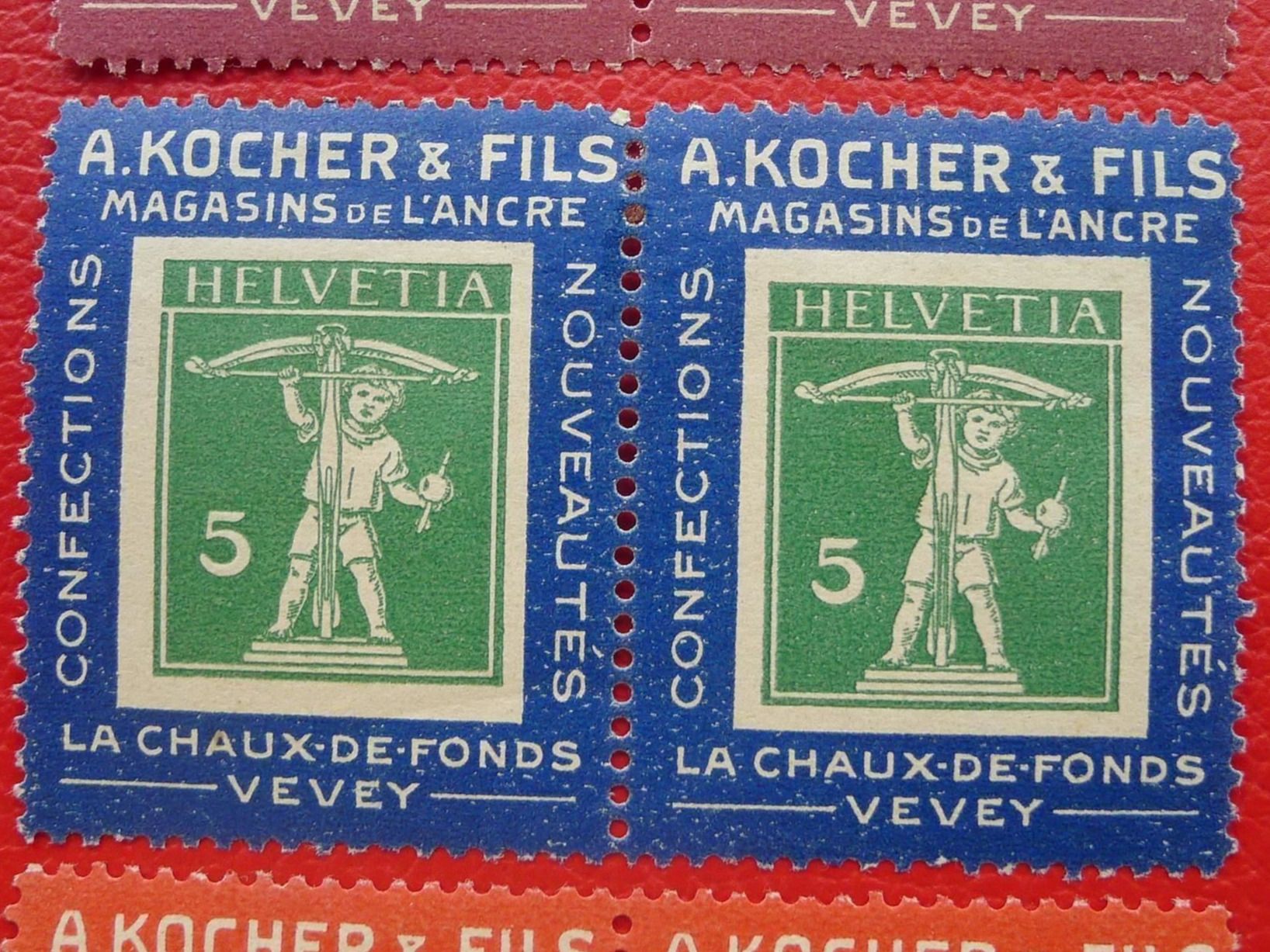 Tutti i francobolli: KOCHERMARKEN: 1909 - seltene PAARE: Nr. 2a+2b+2d – Usato da Sursee venduto da Luzernerraute 2