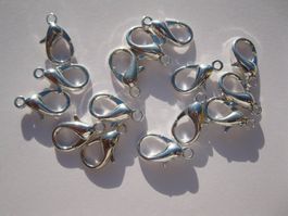 10 Karabiner / Schmuck Verschlüsse versilbert, 7 x 12mm