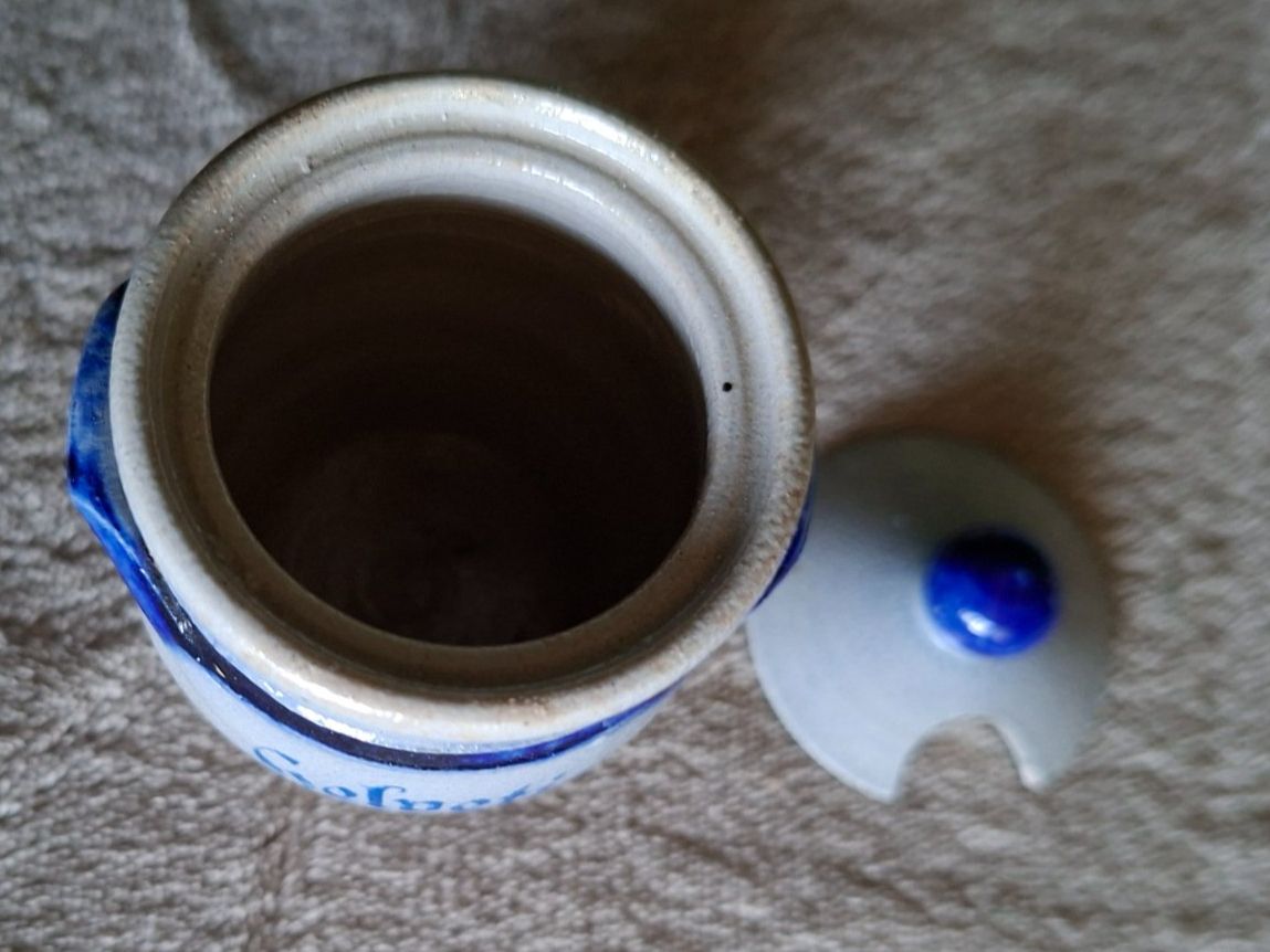 Töpfe: Altes Senftöpfchen Helvetia Steingut mit Deckel blaue Glasur – Gebraucht aus Otelfingen von silver-moon 1