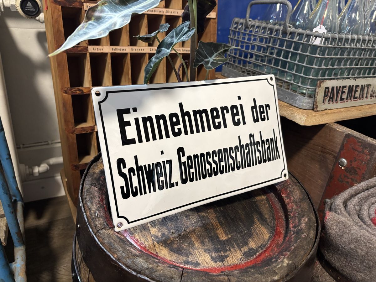 Schilder: Emailschild, Einnehmerei der schweiz. Genossenschaftsbank – Gebraucht aus Staufen von timelessvintage 1