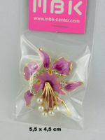 Brosche - ORCHIDEE - Lila mit Perlen - 5.5x4,5cm