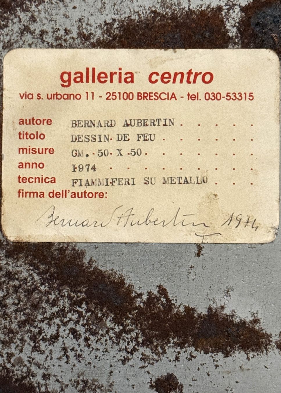 Gemälde: Bernard Aubertin - Dessin de feu auf Metall - 50 x 50 cm. – Gebraucht aus Ponte Tresa von 11GalleriaAlterEgo11 3