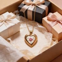 Collier Coeur Vintage Doré avec Rose
