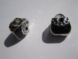 2 Metallperlen, Grosslochperlen, Beads Tasche, schwarz