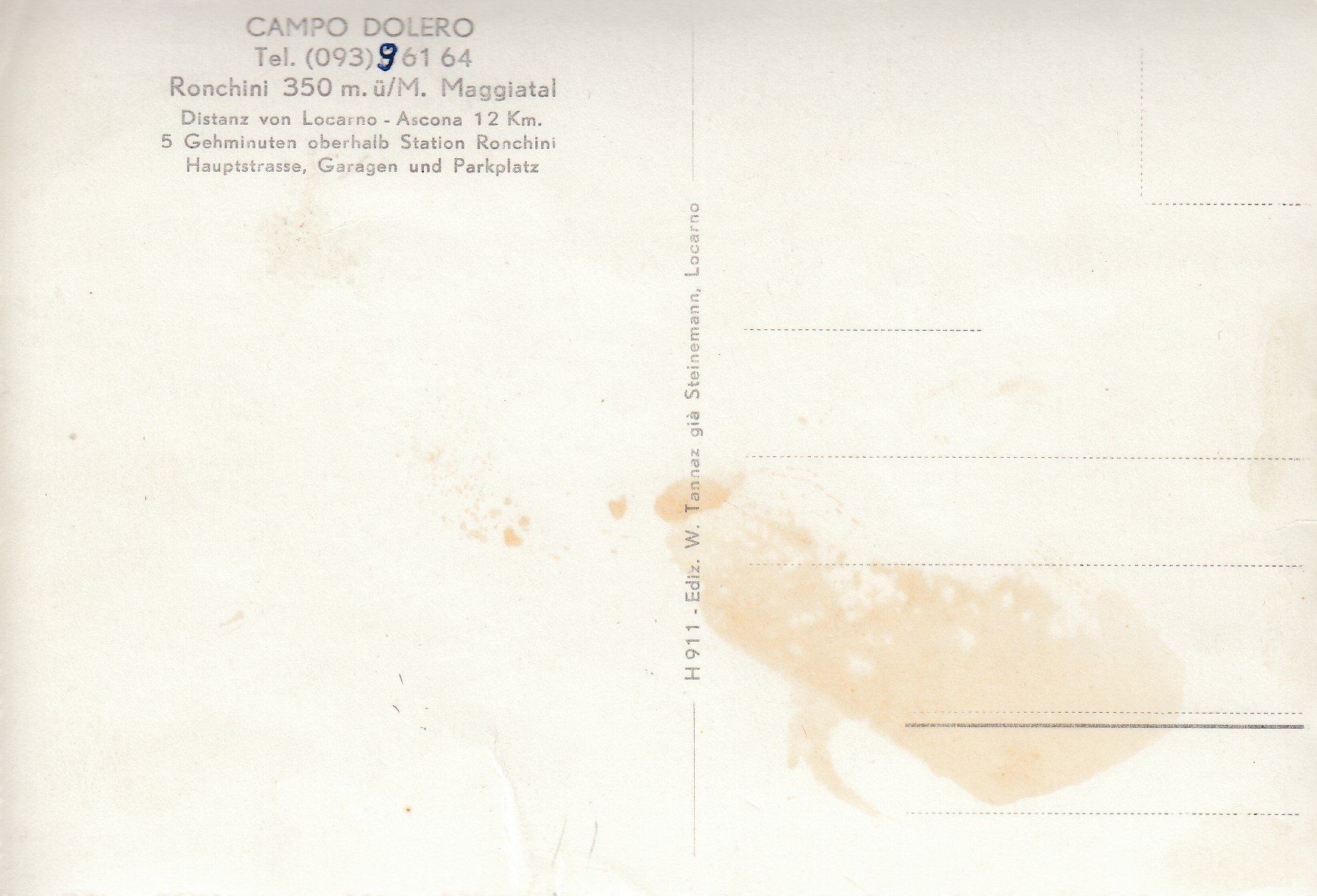 Cartoline postali: Ronchini  TI  im Maggiatal  -  CAMPO DOLERO – Usato da Brig venduto da Valcards54 1