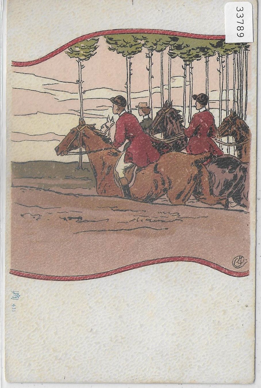 Ansichtskarten: Treibjagd - Pferde - Litho – Gebraucht aus Ettingen von Kartenplanet