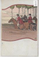 Treibjagd - Pferde - Litho