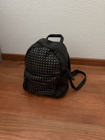 Black Studded Faux Leather Backpack