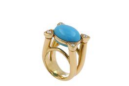 Cocktail Ring Türkis 4 Brillanten in 18K Gelbgold *S2086