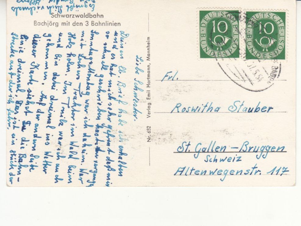 Cartoline postali: Bachjörg Schwarzwaldbahn 1954 – Usato da Bürglen TG venduto da StampGraf 1