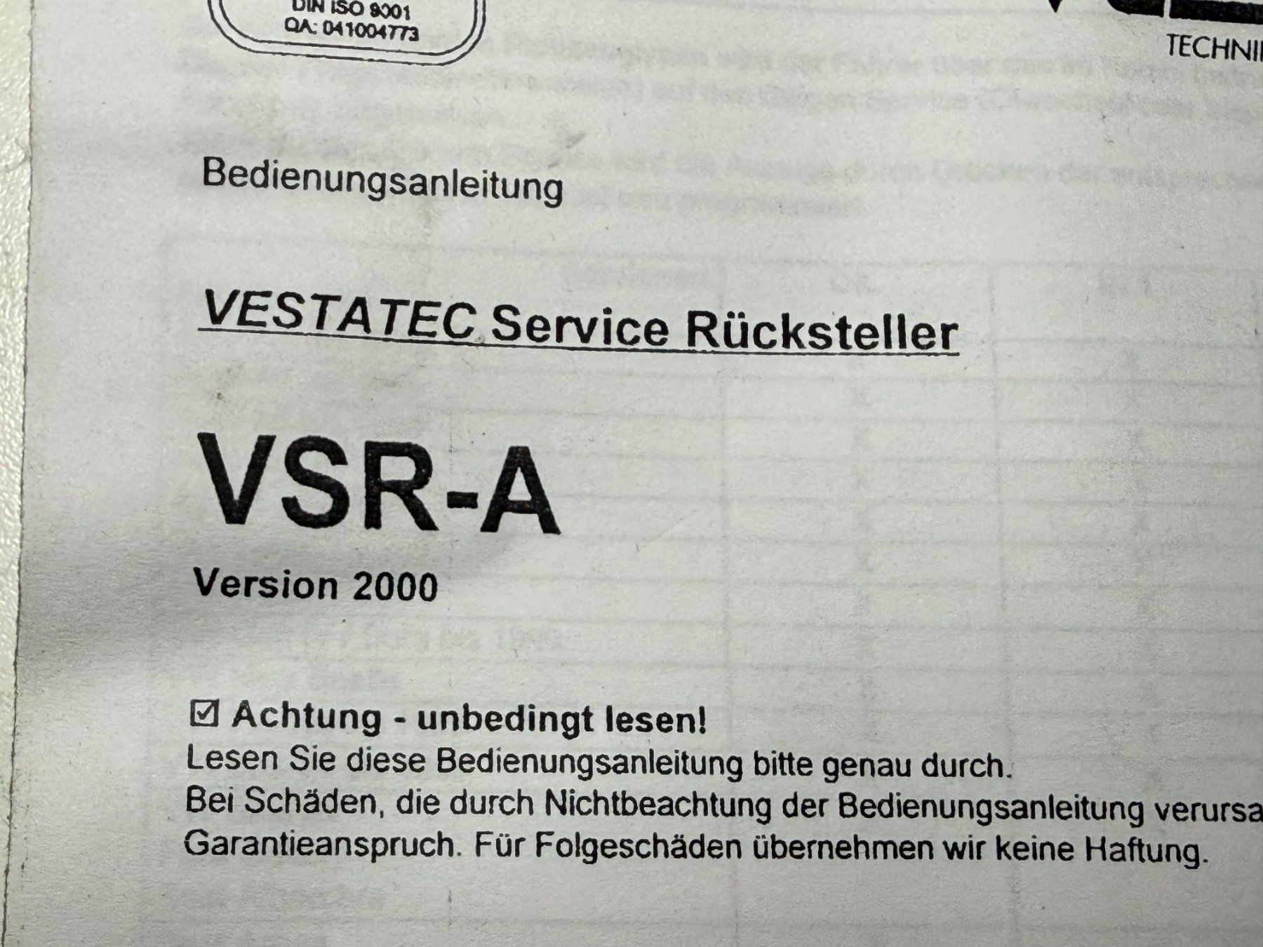 Tutti gli attrezzi: Vestatec Service Rücksteller VSR-A Version 2000 – Usato da Boswil venduto da ABLagerBoswil 3