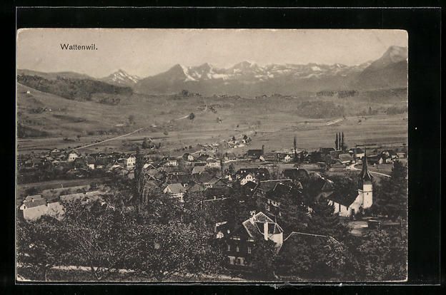 Cartoline postali: Wattenwil, Totalansicht aus der Vogelsch – Usato da Berlin venduto da bartko-reher