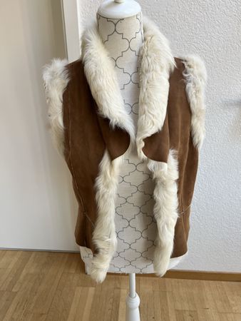 Damen Lammfellweste braun weiss Grösse XS guter Zustand