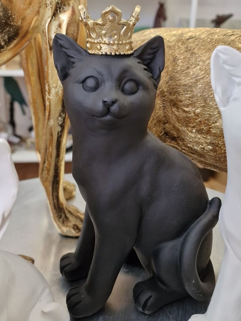 Statuette: Katze Schwarz mit Krone Gold – Nuovo e nell'imballaggio originale da Schaffhausen venduto da AtelierPudesco