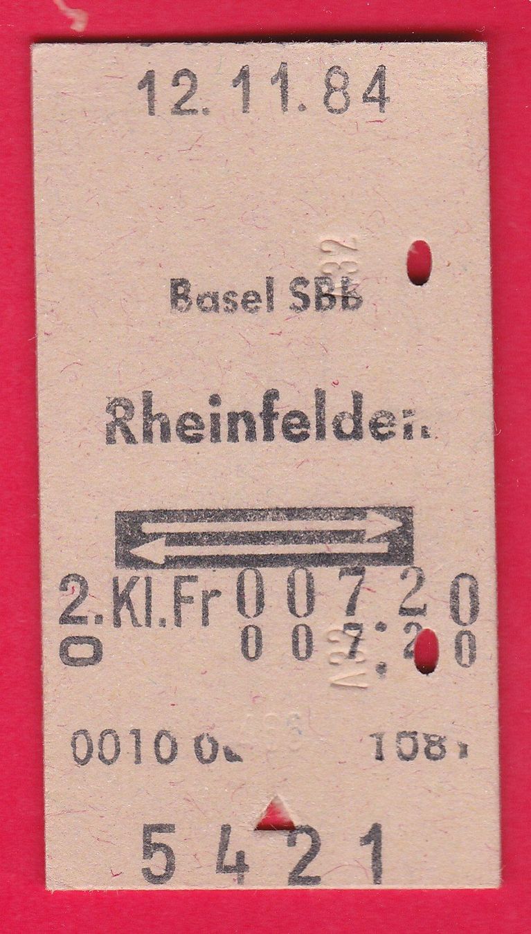 Biglietti: KARTON BILLETT, BASEL SBB - RHEINFELDEN, 2.KLASSE, RETOUR – Usato da Oberrieden venduto da Gebirgsstelze