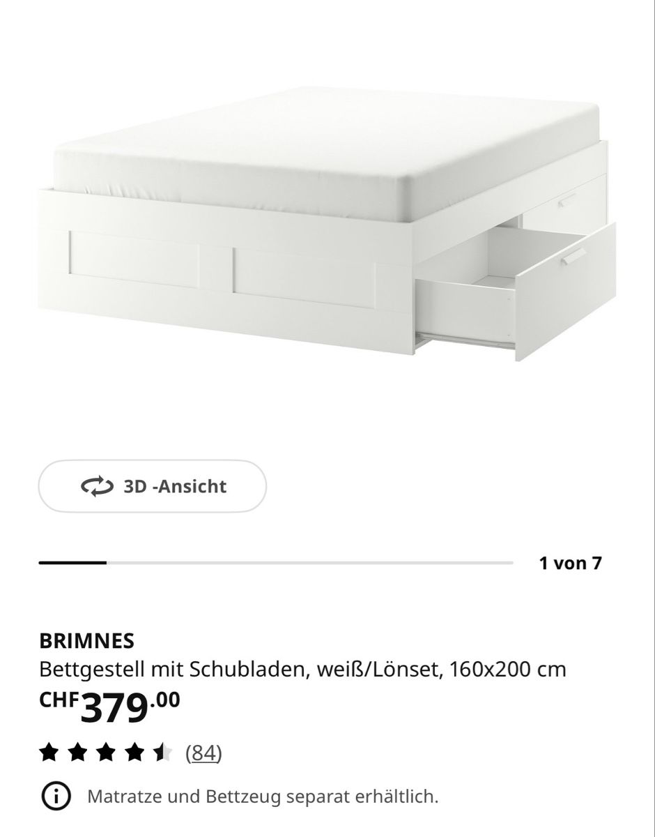Ikea Letti: Ikea BRIMNES Bett 160/200cm – Usato da Neuchâtel venduto da louie_1609 2