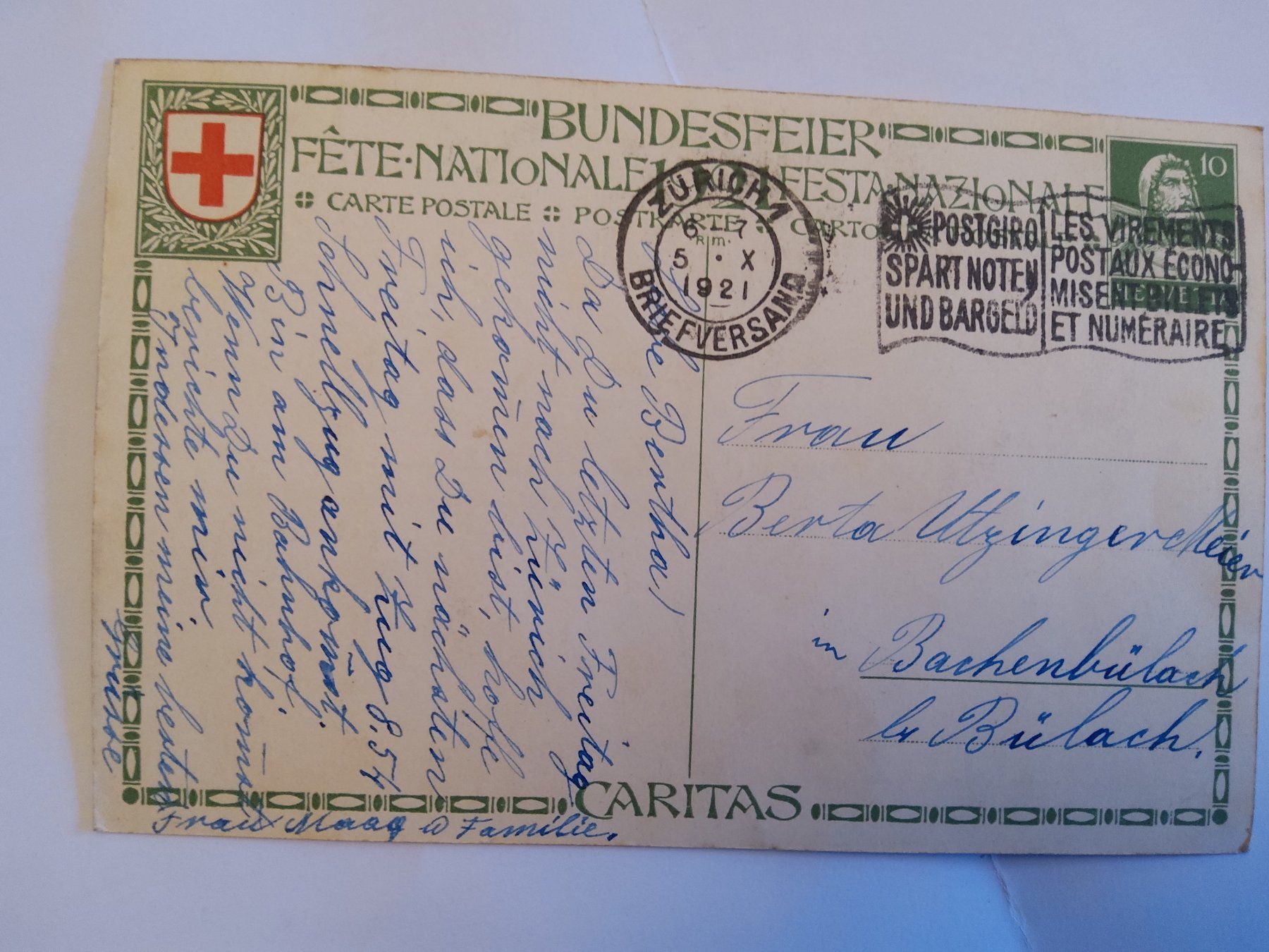 Cartoline postali: Bundesfeier 1921 – Usato da Bischofszell venduto da Joachim-115 1