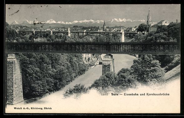 Cartoline postali: AK Bern, Eisenbahn und Kornhausbrücke – Usato da Berlin venduto da bartko-reher